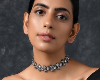 Silver Faux Polki Choker Necklace/Polki Choker/Choker Necklace/Western Jewellery