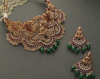 Buy Gold Plated South Indian Lakshmi Temple Jewelry Necklace Set ...