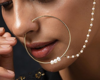 Pearls Delicate Nosepin/Nose Ring/Indian Jewellery/Bridal Jewellery/Indian Nosering/Pearl Nosepin