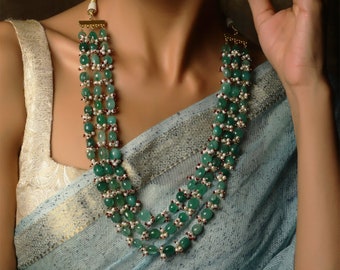 Green Gold Tone Pearl Beaded Necklace/Pearl Necklace/Indian Jewellery/Traditional Jewellery