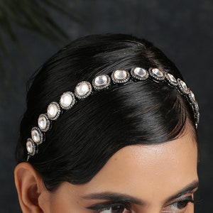 Polki Silver Headband/ Faux Diamond Headband/ Polki Diamond Headband/ Silver Victorian Headband/ Headband/ Polki/ Faux Diamond image 3