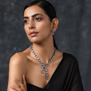 Silver Faux Polki Necklace with Earrings/ Silver Necklace Set/ Contemporary Jewellery/ Bollywood Jewellery/ Minimalist Jewelry/ Necklace Set