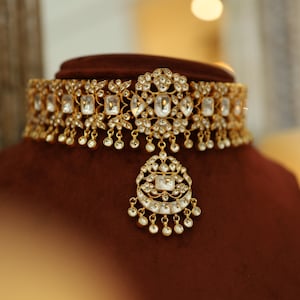 Gold Plated Kundan Wedding Necklace Set/ Sabyasachi Polki Gold Plated Choker Necklace Set/ Indian Bridal Gold Plated Kundan Necklace Set