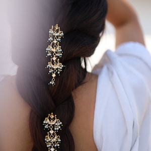 Gold Plated Kundan Braidpins- Set of 2/ Kundan Braidpins/ Braidpins/ Kundan and Pearls Braidpin/ Indian Jewelry/ Jewelry/ Fashion Jewelry