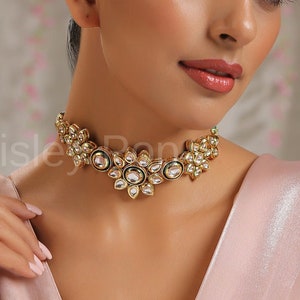Floral Kundan Choker Necklace / Gold Plated Kundan Choker / Choker Necklace / Bollywood Jewelry / Indian Jewelry / Sabyasachi Jewelry