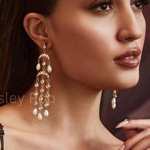 22K Gold Plated Polki Earrings | Polki Pearl Danglers | Designer Earrings | Sabyasachi Jewelry | Indian Bridal Earrings