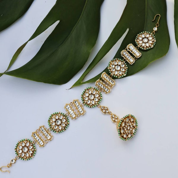 Rajasthani Borla Mathapatti/ Gold Plated Borla Mathapatti with Pearls and Kundan/ Pearls and Kundan Borla Mathapatti