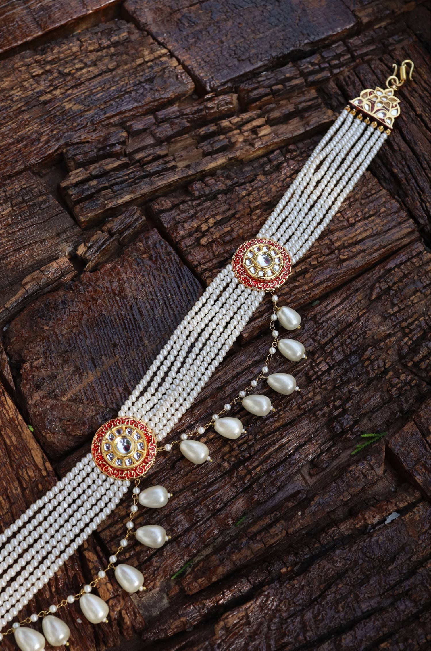 Pink and Gold Front Buckle Meenakari Belt