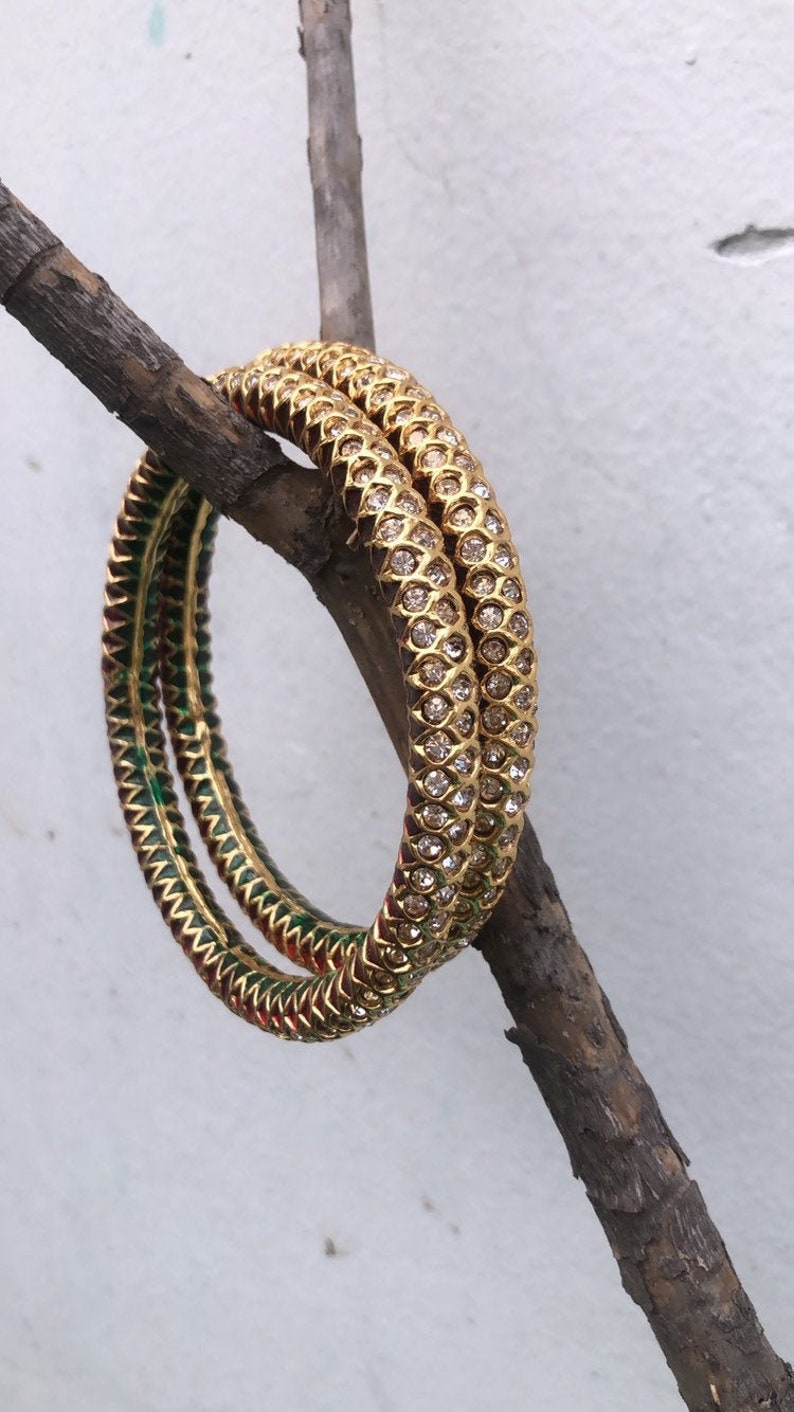 Punjabi Jadau American Diamond Zirconia Bangles Set of 2