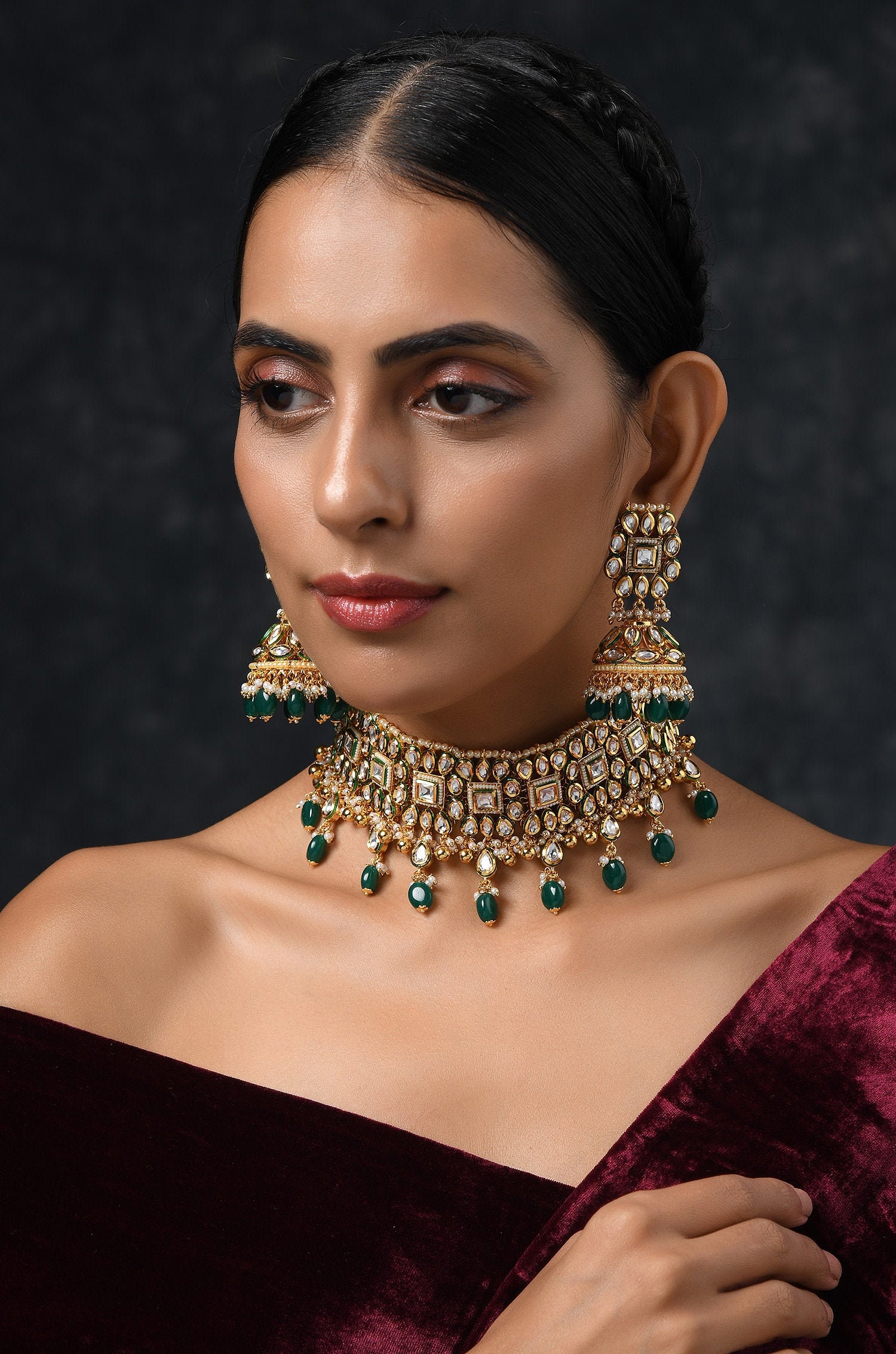 Kundan Choker Necklace Set (Green), Occasion : Wedding at Rs 553 / Set in  Mumbai