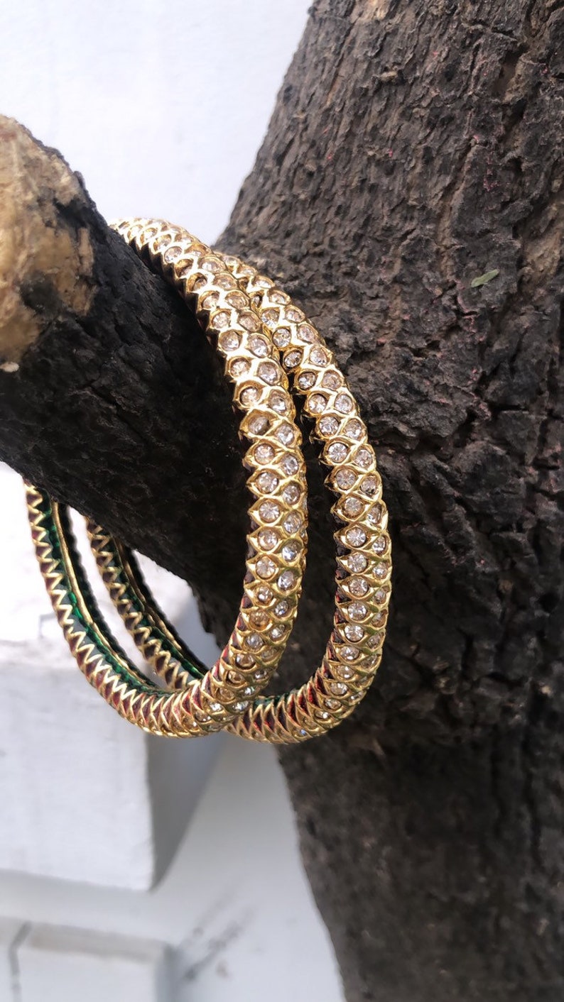 Punjabi Jadau American Diamond Zirconia Bangles Set of 2