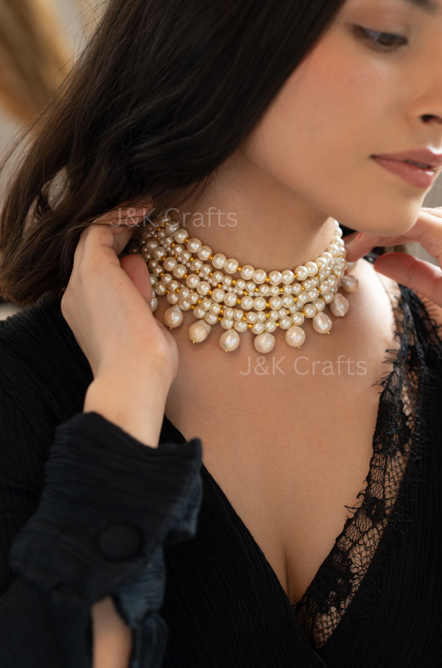 VINTAGE HOLLYWOOD★Baroque Pearl Layered Necklace Carolee Classic Baroque Pearl Layering Vintage Necklace – 24