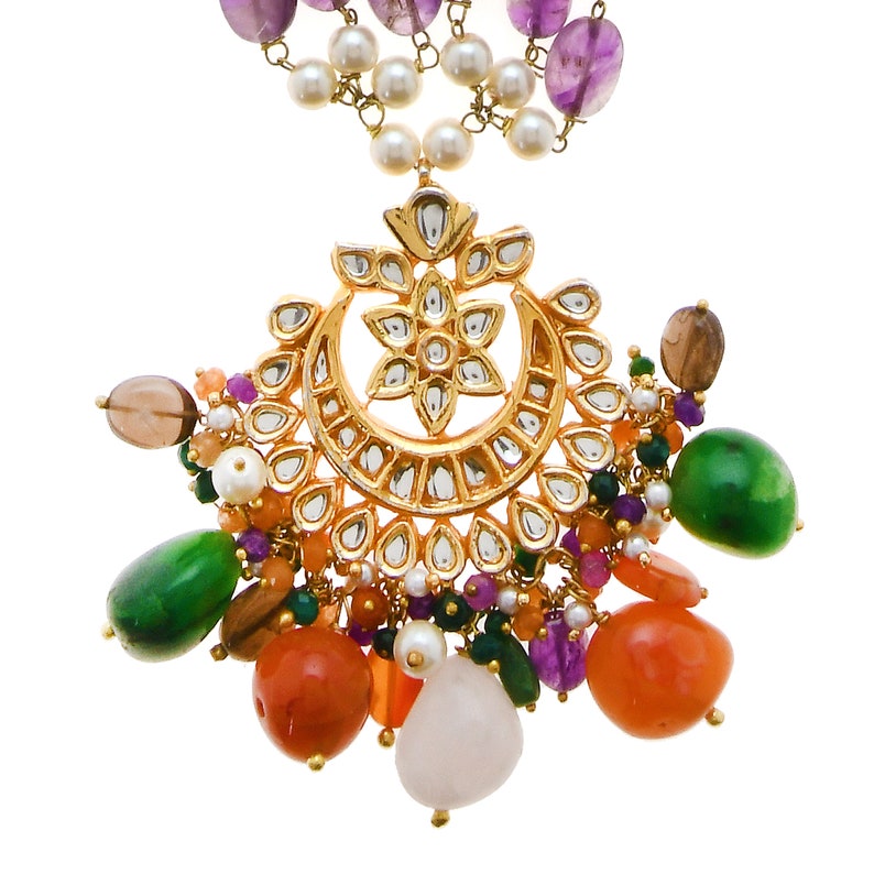 Multicoloured Kundan Inspired Stones Necklace/kundan Necklace/bollywood