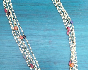 Pearls and Multicoloured Semi Precious Stones Multistrand Necklace