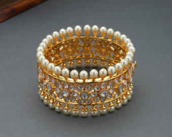 Gold Plated Kundan and Pearls Bracelet/Indian Bangles/Indian Jewellery