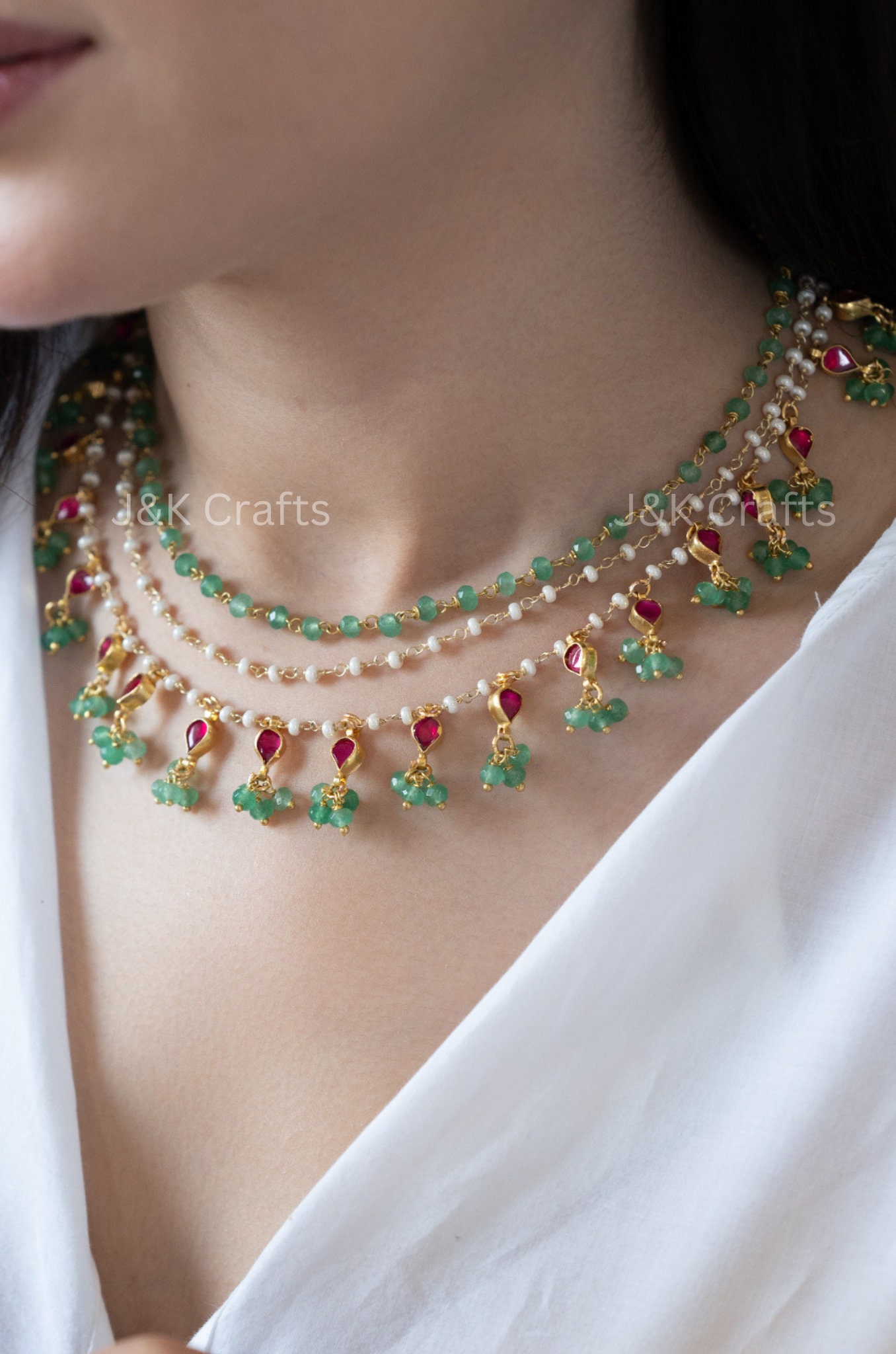 Multicolored Necklace | Layered Necklace | Kundan Necklace | Contemporary Necklace | Chic Jewelry | Pearl Necklace