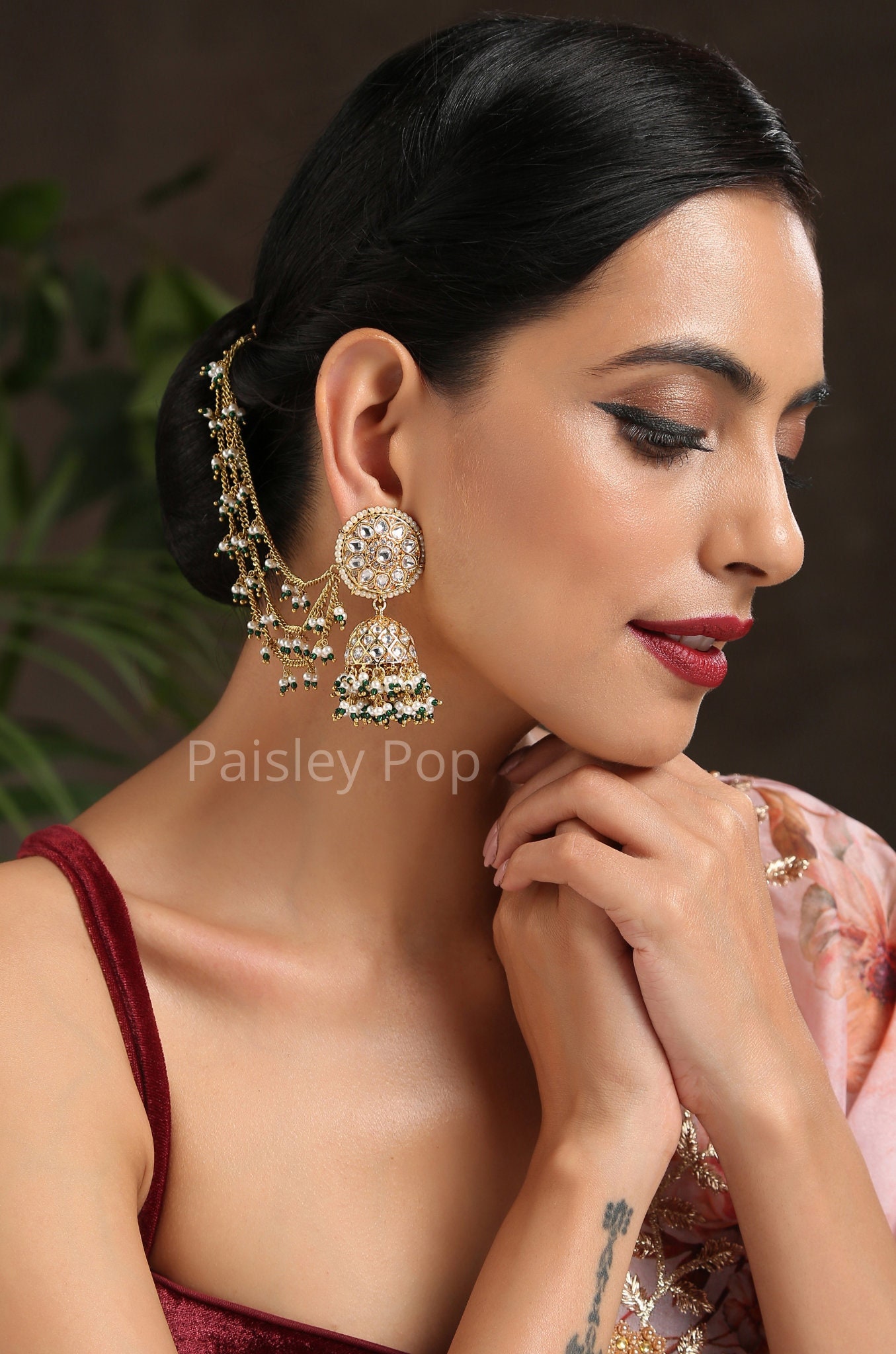 Indian Traditional Wedding Jewelry/bollywood Baahubali Inspired Jhumki  Earrings With Hair Chain/ South Asian Jewellery/ Asian Jewellery - Etsy