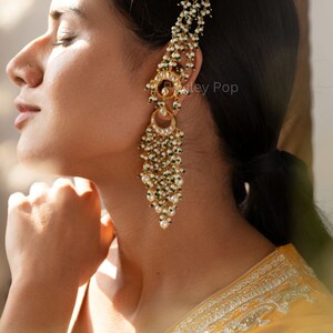Green - Naimat Fabart Earrings with Kundan & Beads main image 1