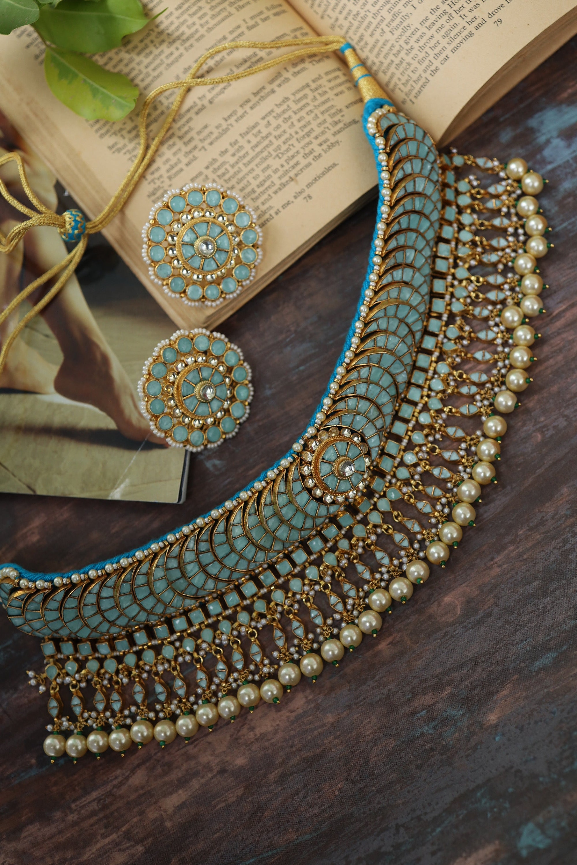 Buy Turquoise Gold Plated Bridal Choker Necklace Set Turquoise
