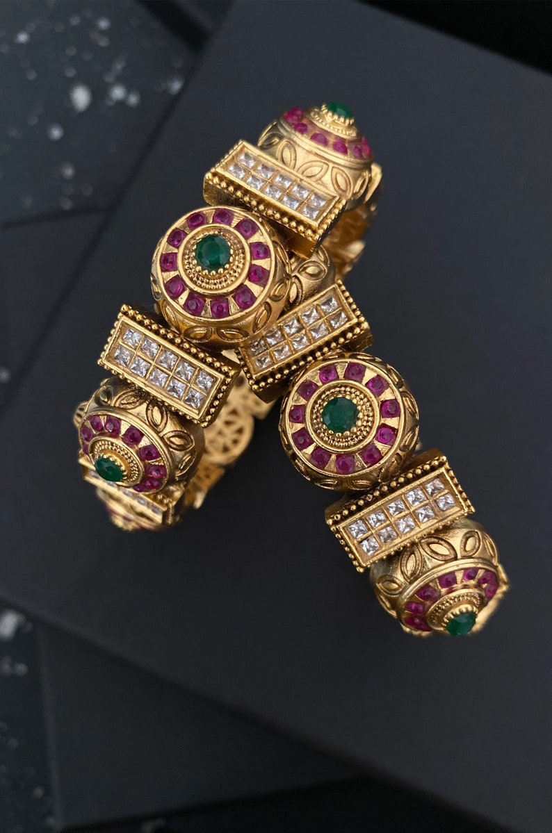 Gold Plated Pink Temple Bangles