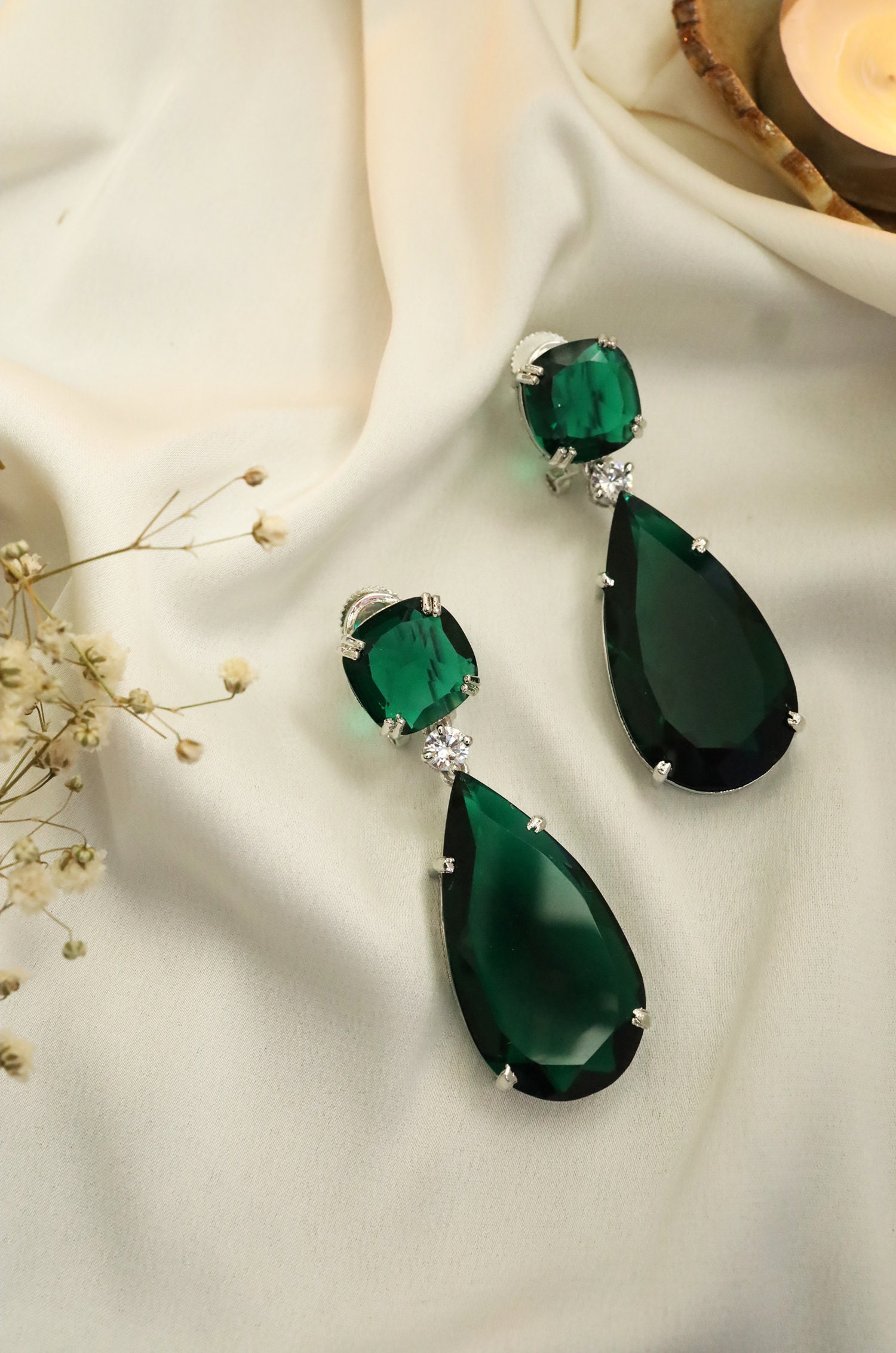 Large Emerald Crystal Teardrop Chandelier Earrings | L&M Bling - lmbling