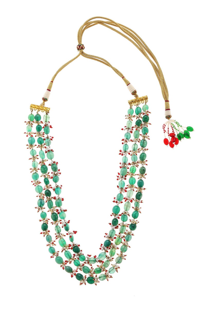 Green Gold Tone Pearl Beaded NecklacePearl NecklaceIndian JewelleryTraditional Jewellery