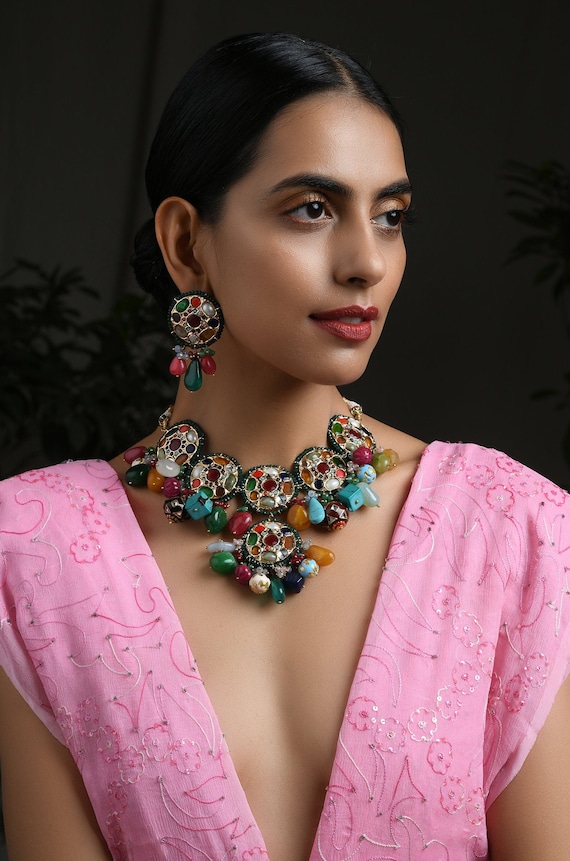 multi colour kundan set