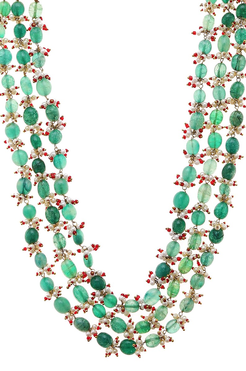 Green Gold Tone Pearl Beaded NecklacePearl NecklaceIndian JewelleryTraditional Jewellery