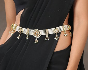 Kundan and Pearls Indian Traditional Waist Belt/ Kundan Waist Belt with Pearls/ Gold Plated Kundan Pearls Waist belt/ Pearls Waist Belt