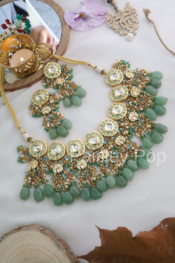 Mint green kundan set deals