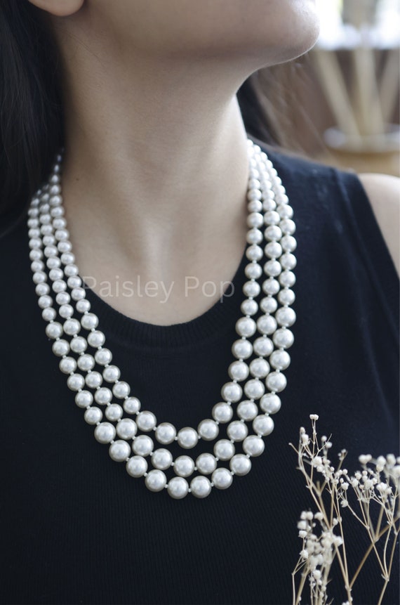 Multilayered Shell Pearls Necklace Freshwater Pearls Necklace