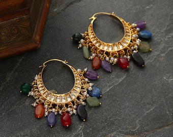 Navrattan Kundan Earrings/ Kundan Earrings / Ehenic Jewelry Sets / Multicolor Kundan Earrings