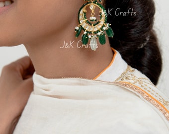 Green Kundan Earrings/ Kundan Earrings/ Kundan Earrings with pearls/ Chandbali Earrings/ Pearl Earrings/ Green Earrings/ Green Pearl Earring