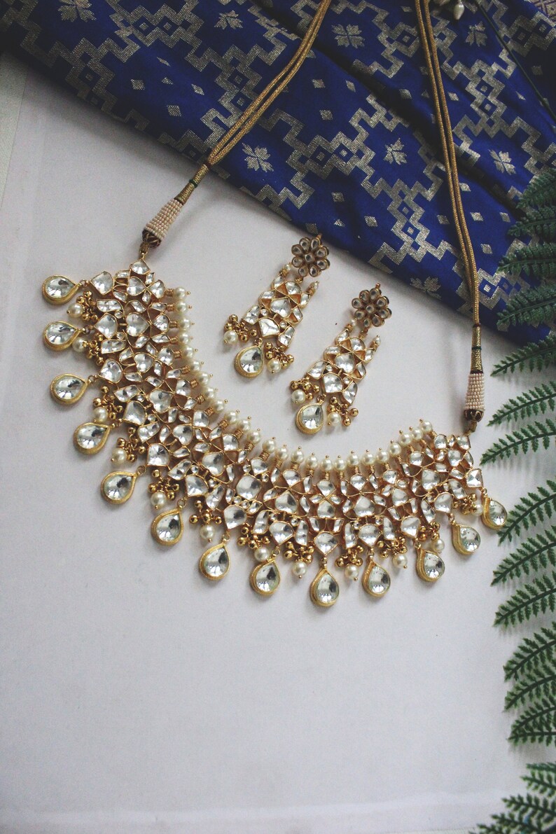 Gold Plated Kundan Polki Bridal Indian Choker Necklace Set - Etsy