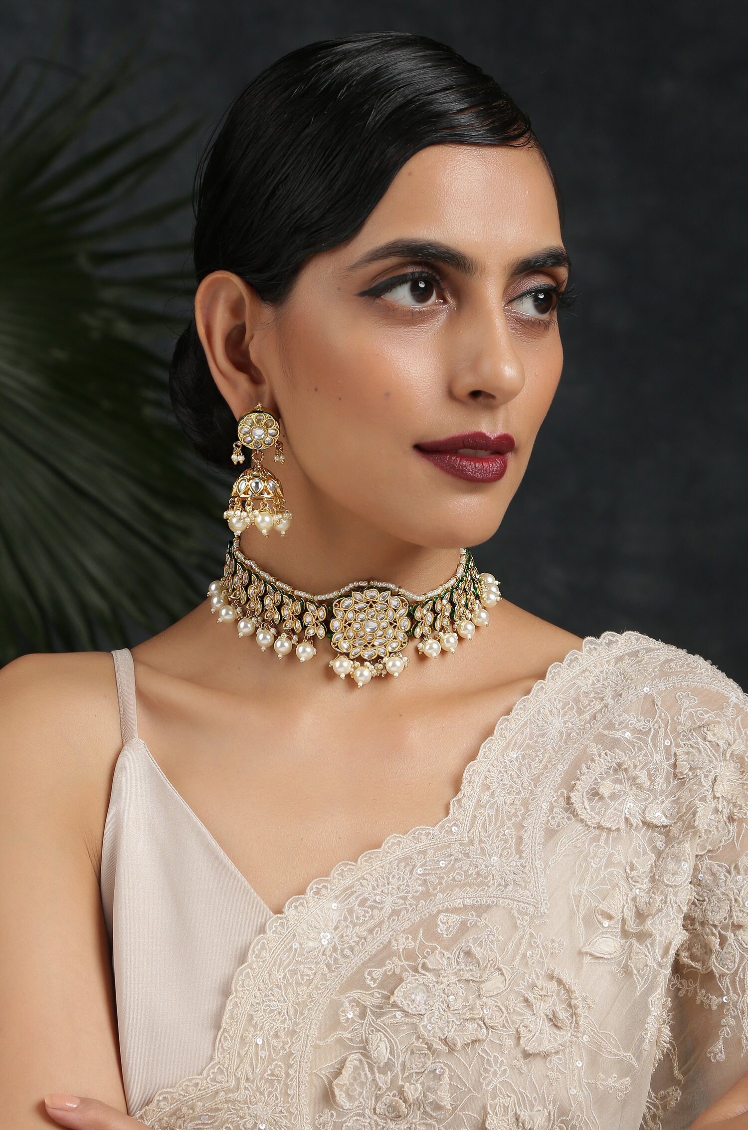 Kundan and Pearl Choker Necklace Set 