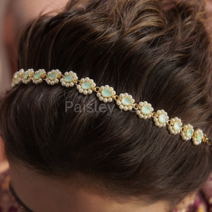 Gold Plated Mint Meenakari Kundan Headband / Kundan Pearl Headband / Kundan Sheeshpatti / Bridal Jewelry / Sabyasachi Jewelry