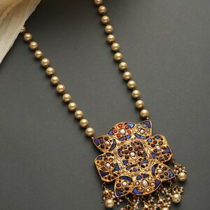 Blue Jadau Pearls Pendant Necklace/ Blue Meenakari Pendant Necklace image 5