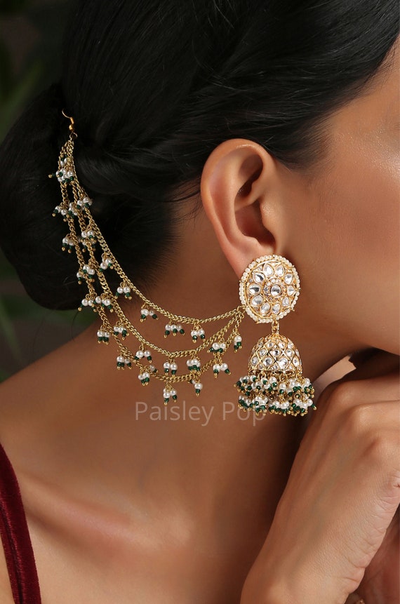 Bahubali Tops with Jhumka Hair Chain Gold plated & Maang Tikka (Heavy)-Sky  Blue – MK Indian Jewelry