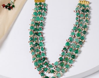 Green Gold Tone Pearl Beaded Necklace/Pearl Necklace/Indian Jewellery/Traditional Jewellery