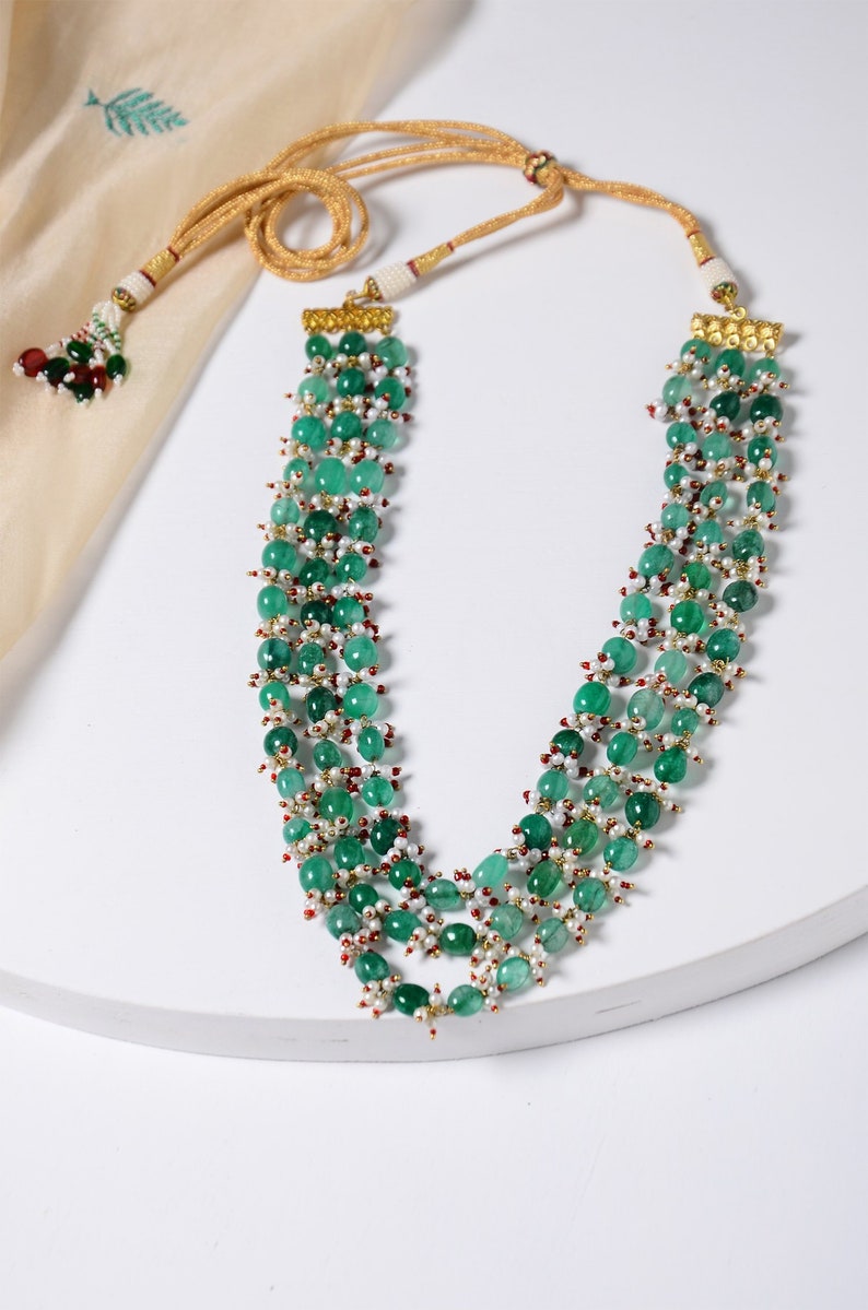 Green Gold Tone Pearl Beaded NecklacePearl NecklaceIndian JewelleryTraditional Jewellery