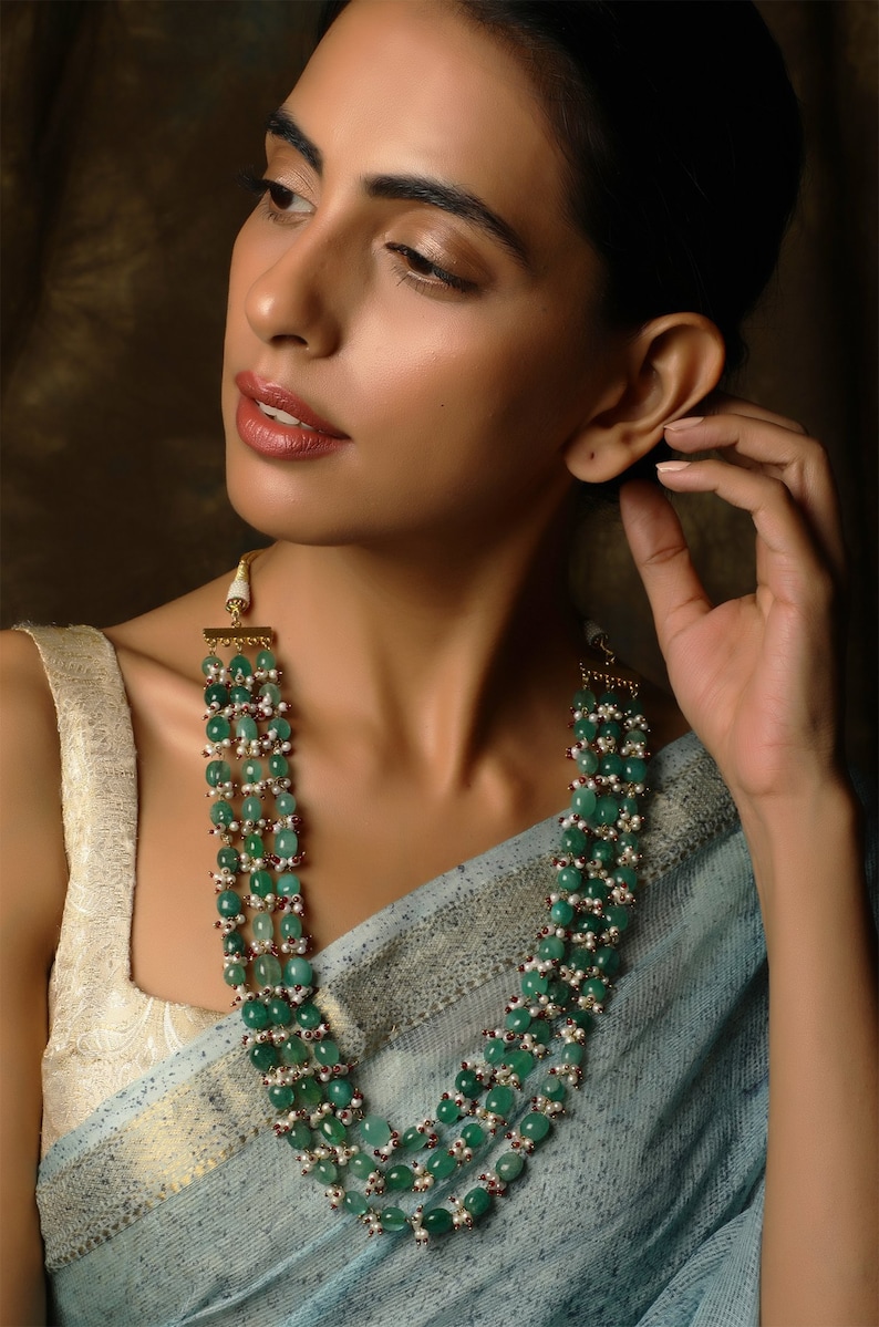 Green Gold Tone Pearl Beaded NecklacePearl NecklaceIndian JewelleryTraditional Jewellery