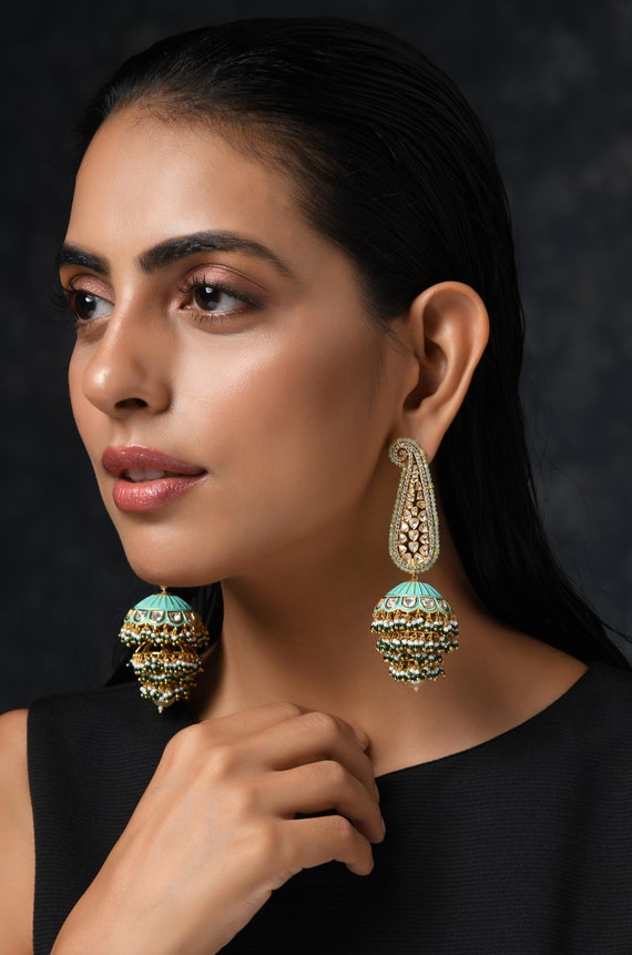 Meenakari Grey Jhumka Earring - Mrigangi