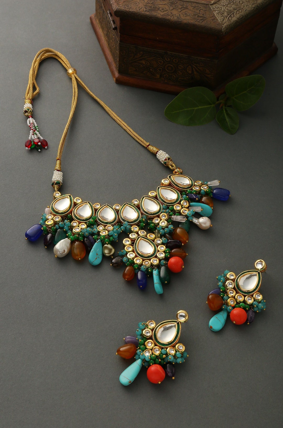 Multicolored Kundan Necklace Set/ Navrattan Traditional - Etsy