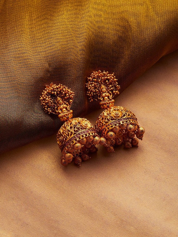 Traditional Goddess Laxmi Lakshmi Gold Jhumka, Temple Indian Jewelry Earring,  Indian Jewelry, South Indian Earrings, Bridal Earrings - Etsy