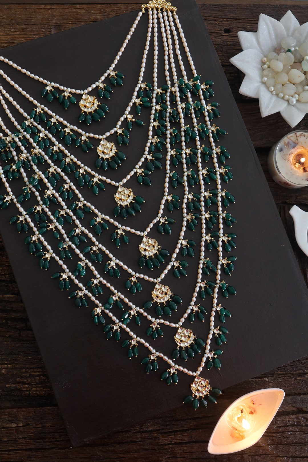 Buy Gold Plated Satlada Green Necklace Satlada Necklace With