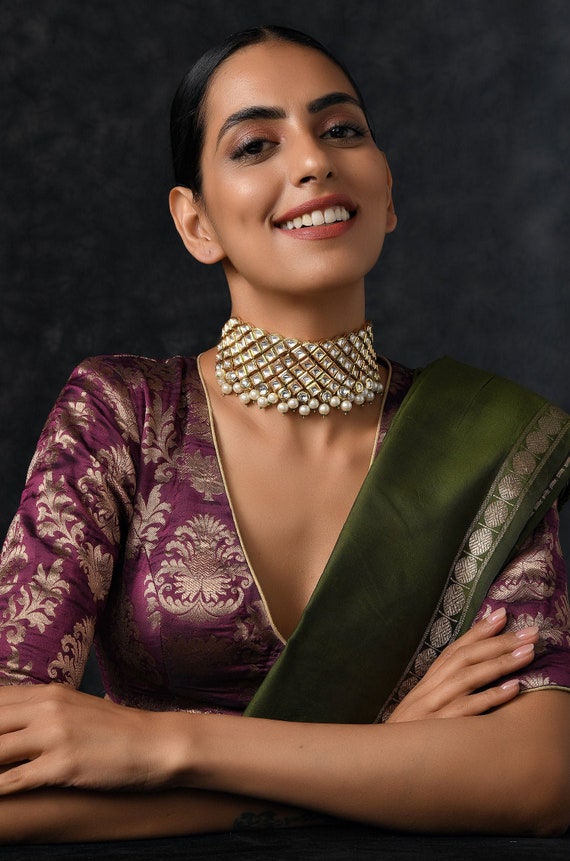 Kundan jewellery shop with silk saree