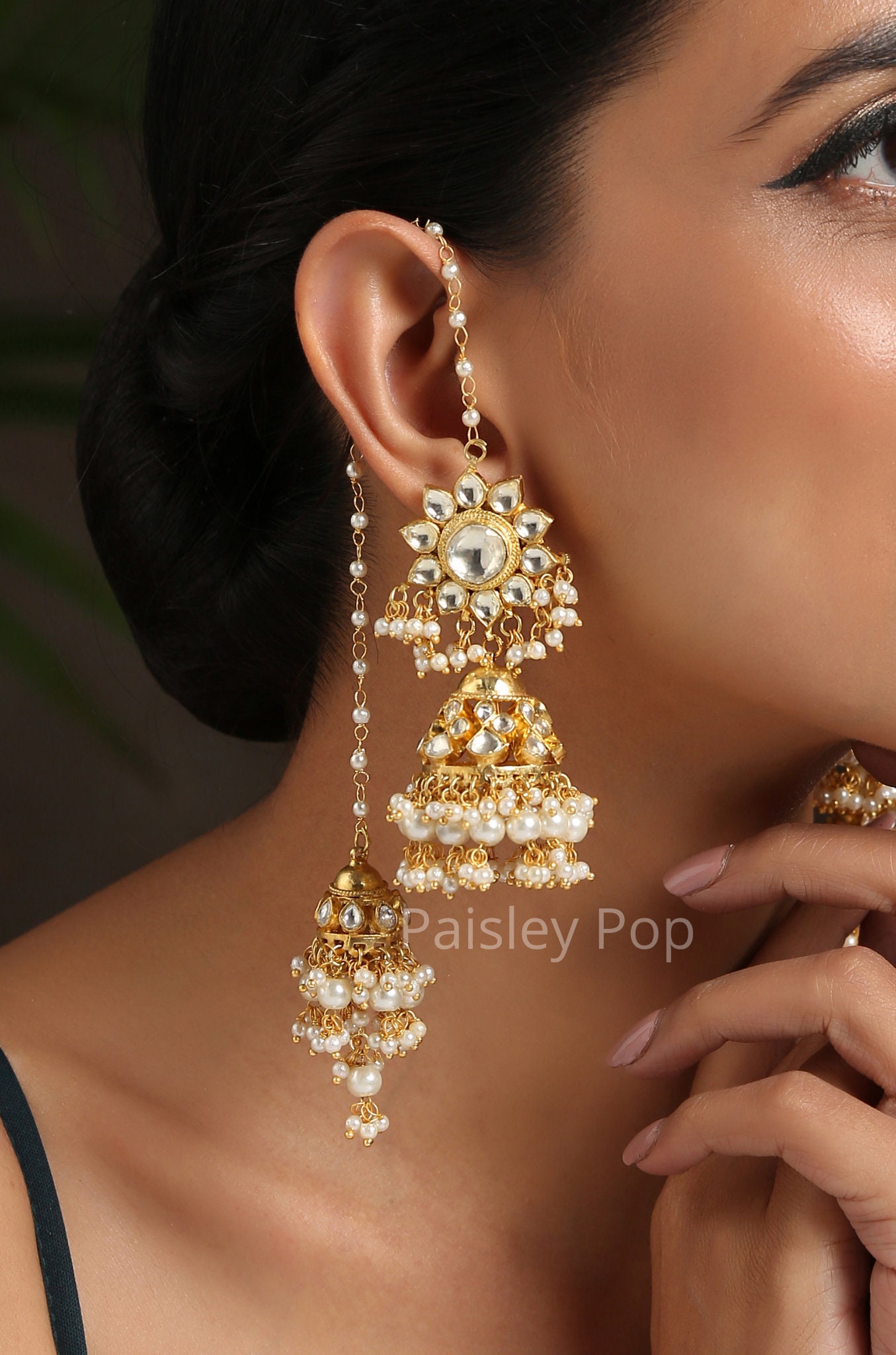 Kundan Crescent Jhumka Earrings