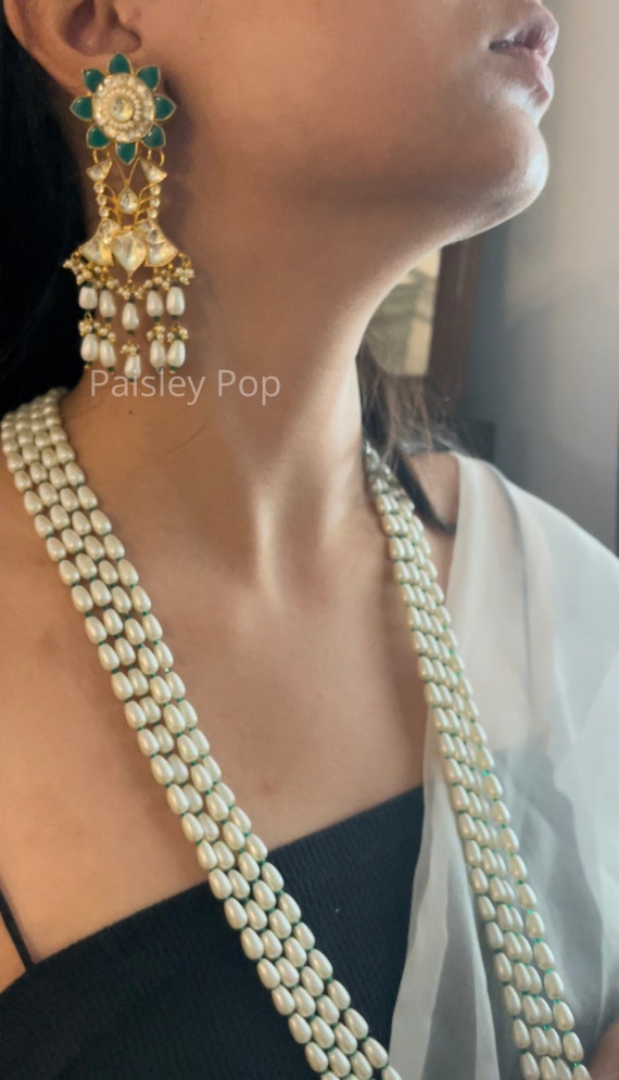 Green Gold Plated Meenakari Pearls Necklace Set Pearl Necklace