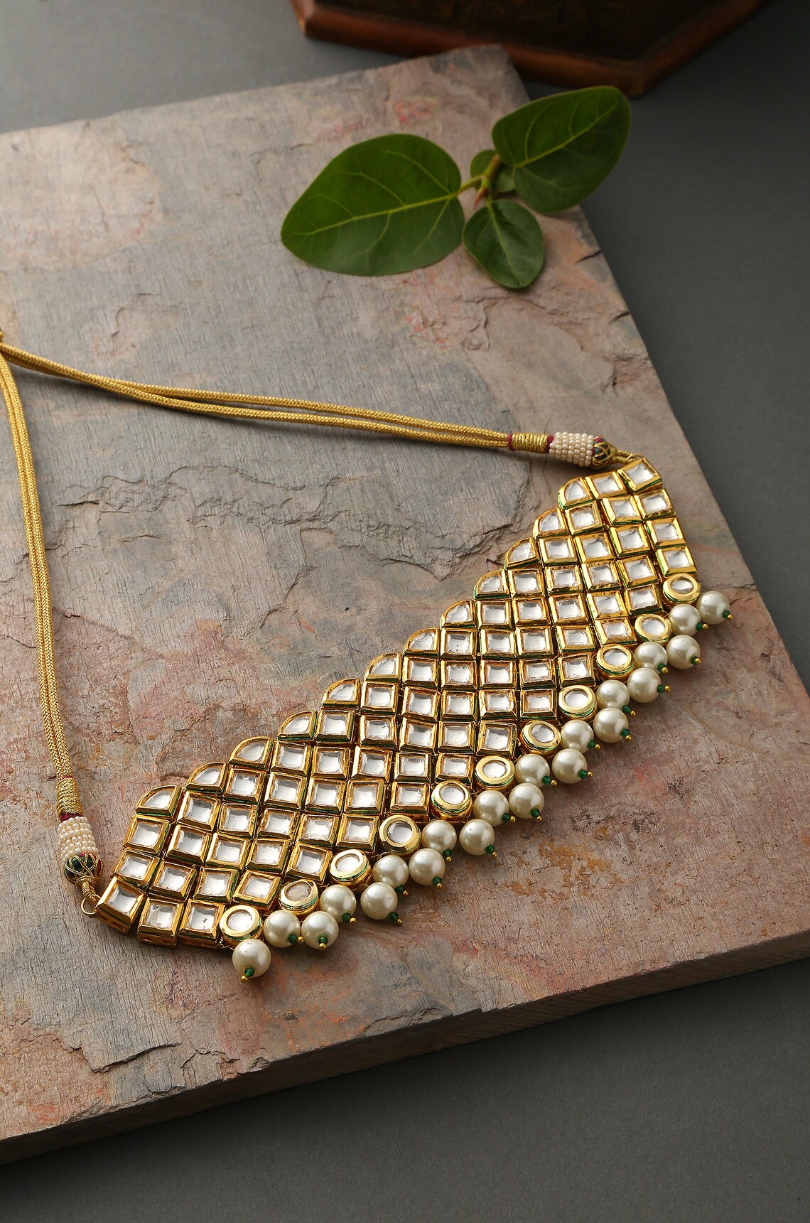 Kundan choker necklace gold Clearance