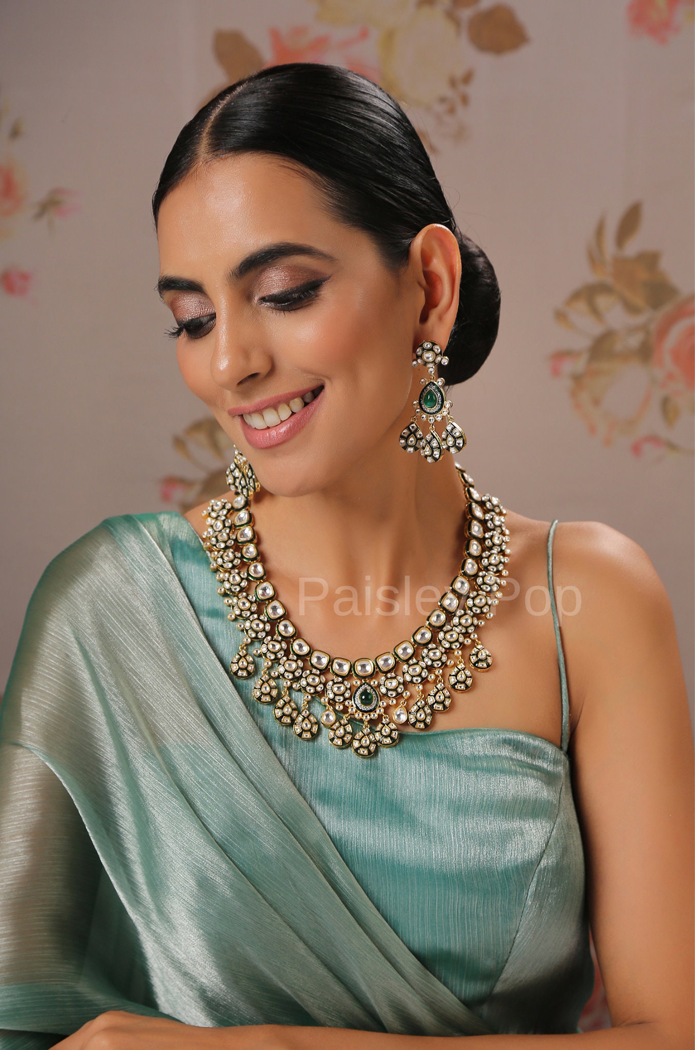 Green Polki Necklace Set Polki Necklace Set Emerald Polki